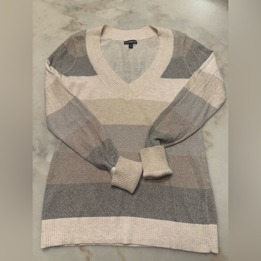 Express V neck metallic stripe sweater